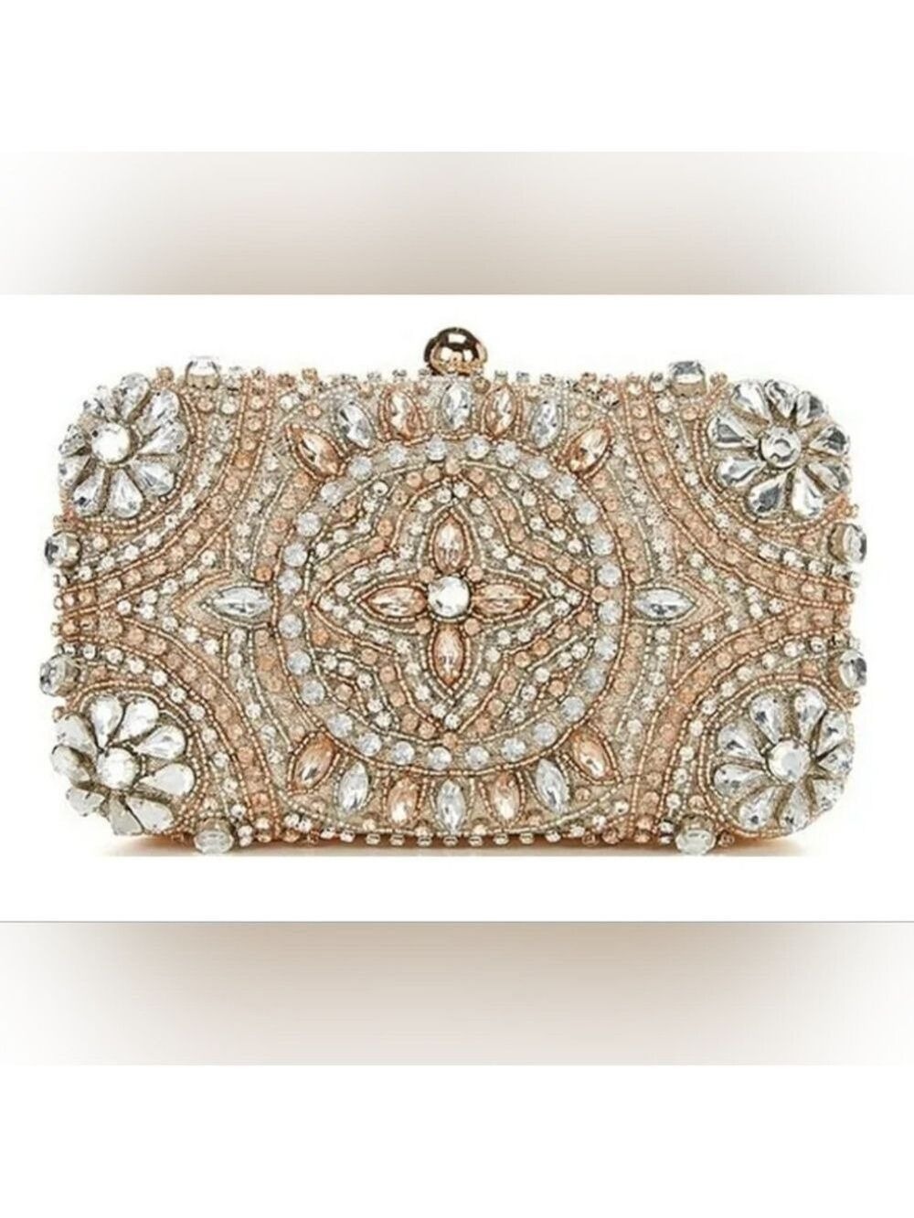 Landry Encrusted Crystal Minaudiere Clutch - Rose Gold
